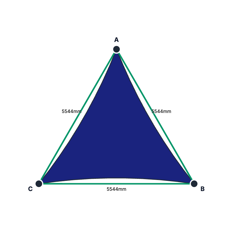 Custom Monotec 370 Shade Sail - Sheba Navy - 3 Corner - Technical Drawing