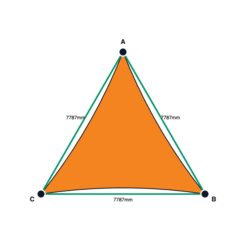 Custom Monotec 370 Shade Sail - Sherbet Orange - 3 Corner - Technical Drawing