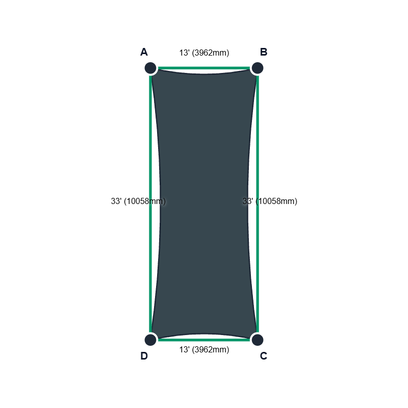 Custom ExtraBlock 330 Shade Sail - Charcoal - 4 Corner - Technical Drawing