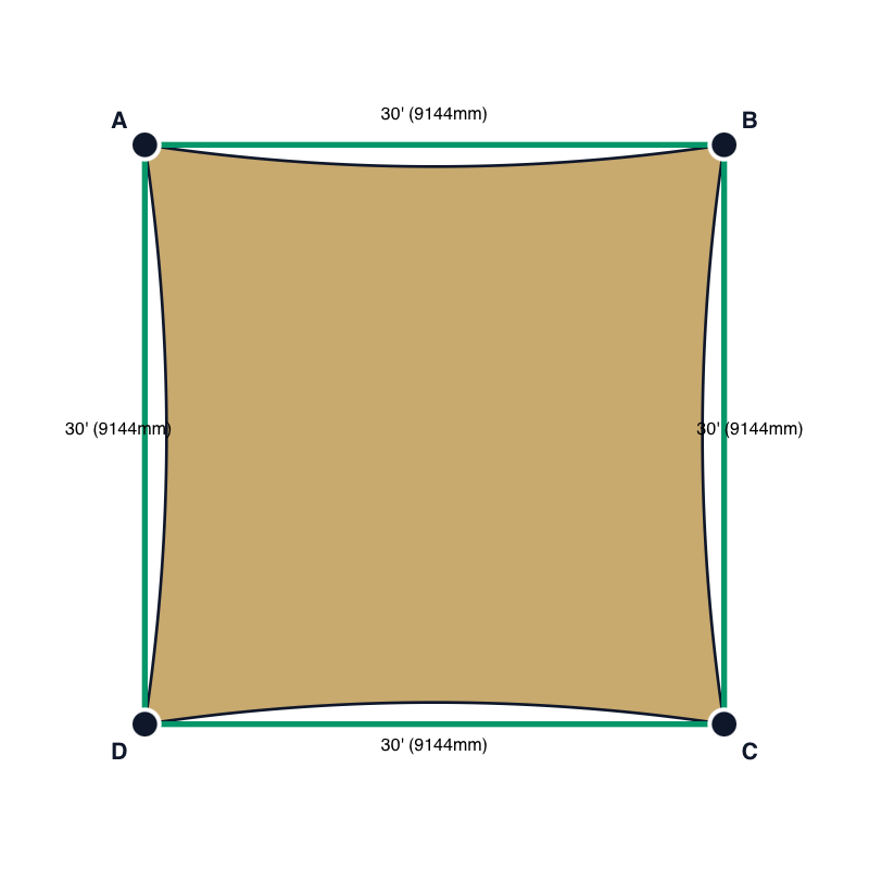 Custom Monotec 370 Shade Sail - Karloo Sand - 4 Corner - Technical Drawing