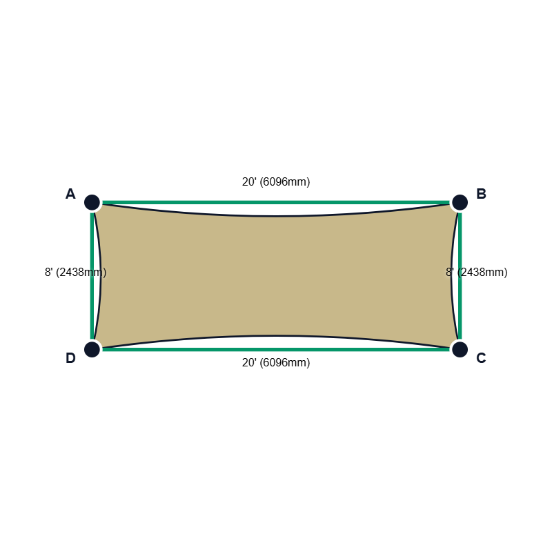 Custom ExtraBlock 330 Shade Sail - Beige - 4 Corner - Technical Drawing