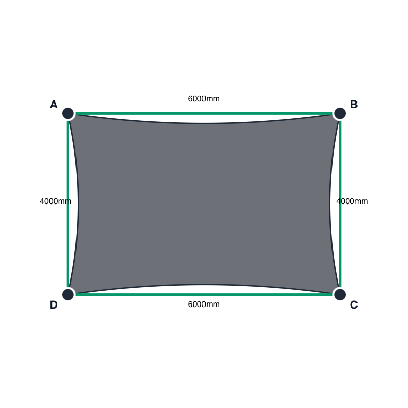 Custom Monotec 370 Shade Sail - Titanium - 4 Corner - Technical Drawing