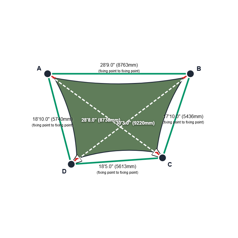 Custom Commercial 95 Shade Sail - Rivergum - 4 Corner - Technical Drawing
