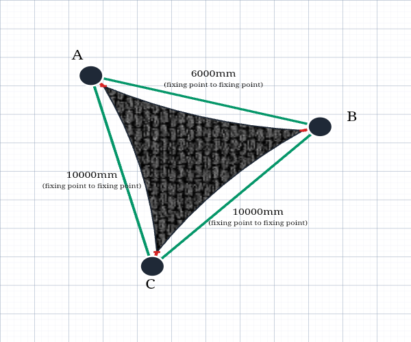 Custom ExtraBlock 330 Shade Sail - Charcoal - 3 Corner - Technical Drawing