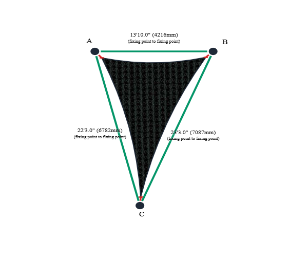 Custom Monotec 370 Shade Sail - Domino Black - 3 Corner - Technical Drawing