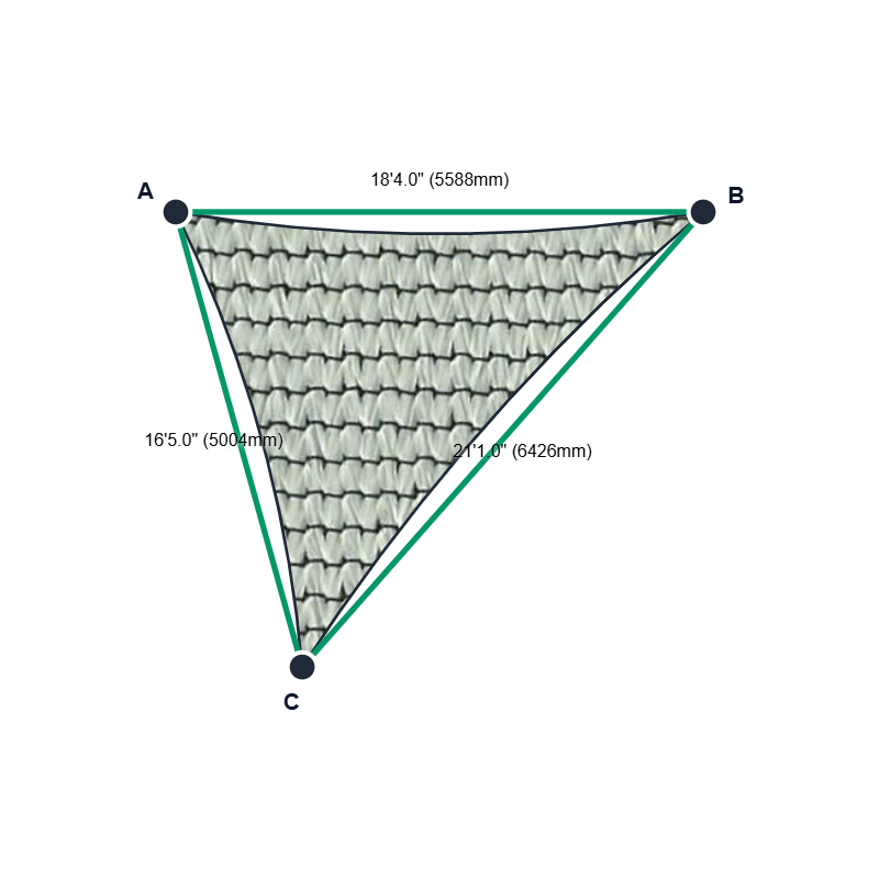 Custom ExtraBlock 330 Shade Sail - Pearl Onyx - 3 Corner - Technical Drawing