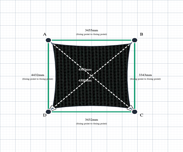 Custom Monotec 370 Shade Sail - Domino Black - 4 Corner - Technical Drawing