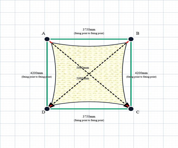 Custom Shadetec 320 Shade Sail - Coastal Cream - 4 Corner - Technical Drawing