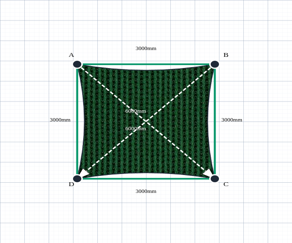 Custom Monotec 370 Shade Sail - Koonunga Green - 4 Corner - Technical Drawing