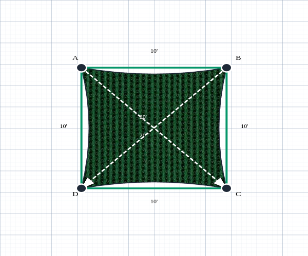 Custom Monotec 370 Shade Sail - Koonunga Green - 4 Corner - Technical Drawing