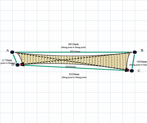 Custom Monotec 370 Shade Sail - Karloo Sand - 4 Corner - Technical Drawing
