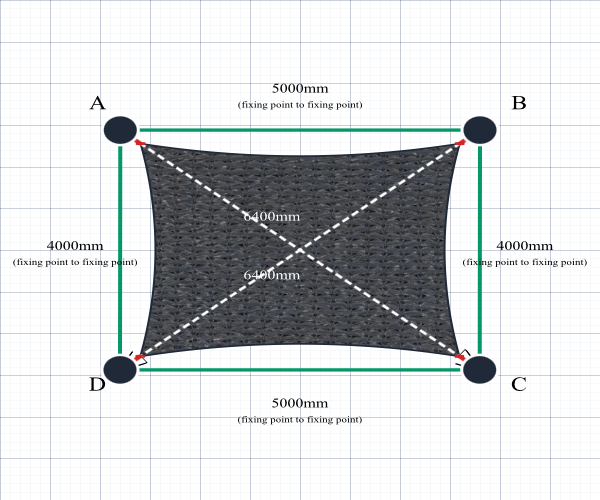 Custom Shadetec 320 Shade Sail - Charcoal Grey - 4 Corner - Technical Drawing