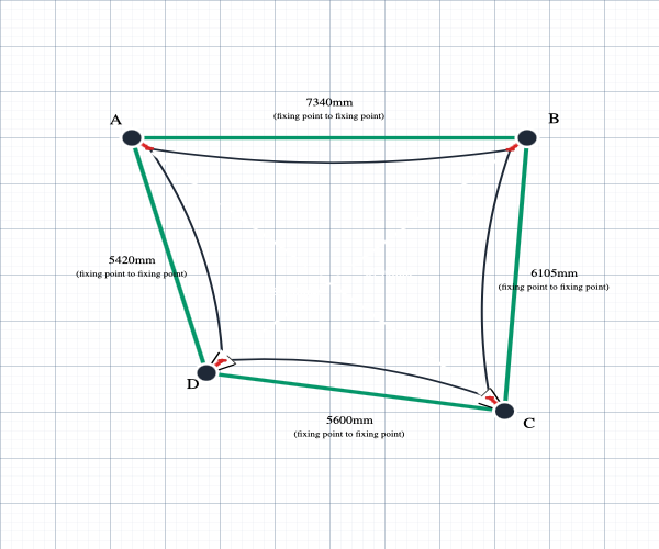 Custom Monotec 370 Shade Sail - Bundena Blue - 4 Corner - Technical Drawing