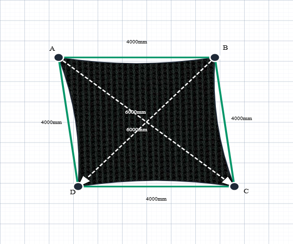 Custom Monotec 370 Shade Sail - Domino Black - 4 Corner - Technical Drawing