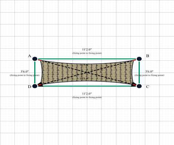 Custom Shadetec 320 Shade Sail - River Sand - 4 Corner - Technical Drawing