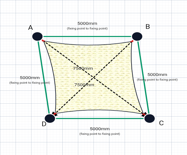 Custom Shadetec 320 Shade Sail - Coastal Cream - 4 Corner - Technical Drawing