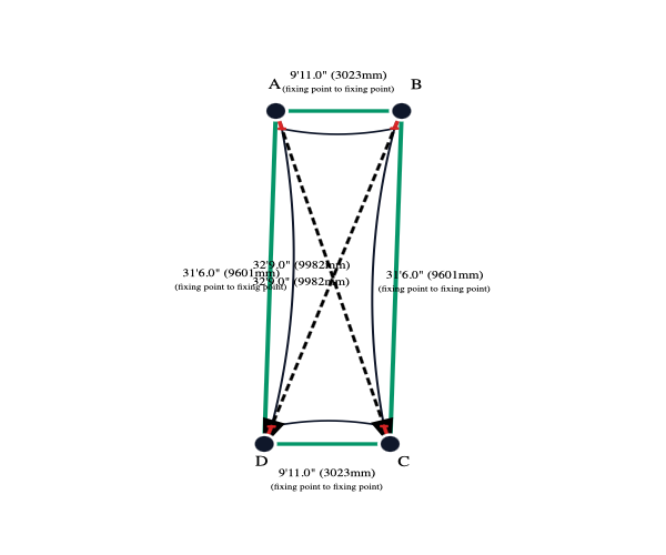 Custom Monotec 370 Shade Sail - Chino Cream - 4 Corner - Technical Drawing