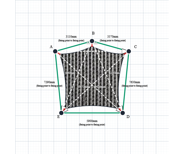 Custom Monotec 370 Shade Sail - Titanium - 5 Corner - Technical Drawing