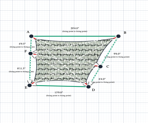 Custom ExtraBlock 330 Shade Sail - Pearl Onyx - 6 Corner - Technical Drawing