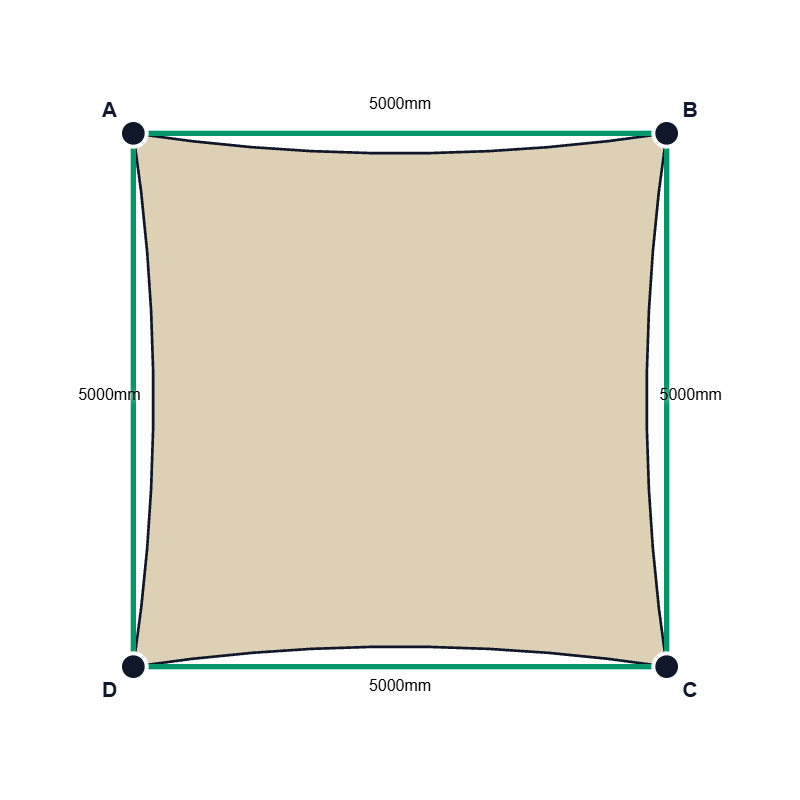 Custom Commercial 95 Shade Sail - Natural - 4 Corner - Technical Drawing