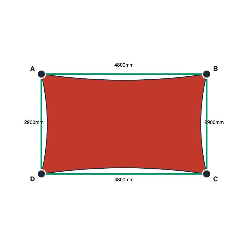 Custom Commercial 95 Shade Sail - Cherry Red - 4 Corner - Technical Drawing