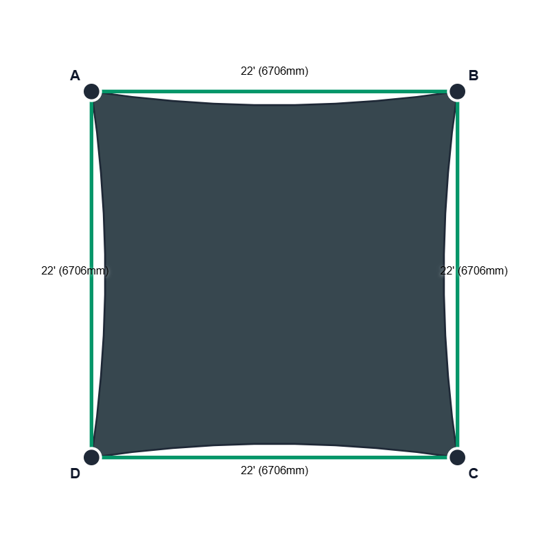 Custom ExtraBlock 330 Shade Sail - Charcoal - 4 Corner - Technical Drawing
