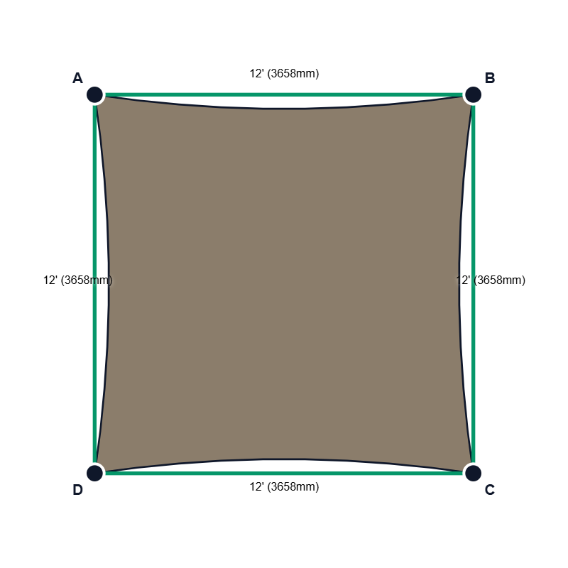 Custom Commercial 95 Shade Sail - Driftwood - 4 Corner - Technical Drawing
