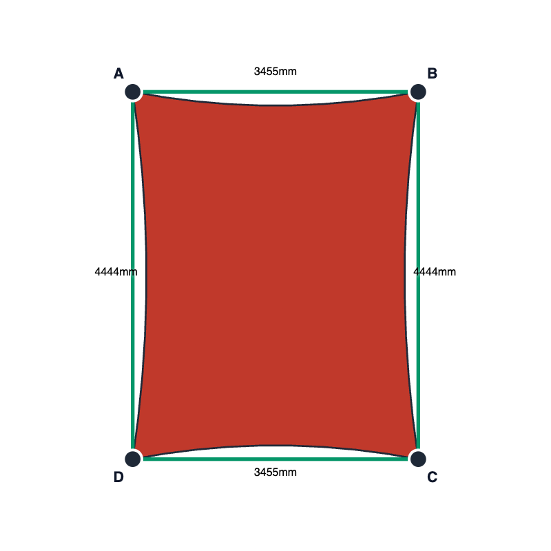 Custom Commercial 95 Shade Sail - Cherry Red - 4 Corner - Technical Drawing