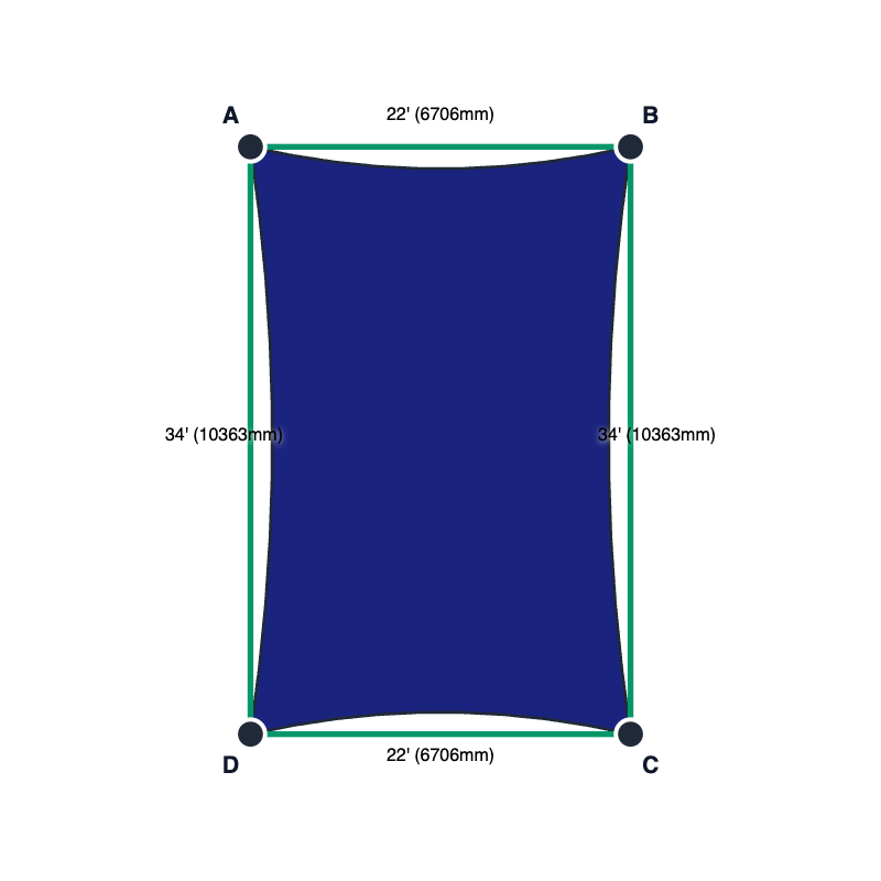 Custom Monotec 370 Shade Sail - Sheba Navy - 4 Corner - Technical Drawing