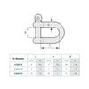 Technical dimension diagram of a D-shackle with labeled dimensions A, B, and C, plus a reference table showing measurements for K360-8, K360-10, and K360-12.