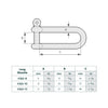Technical dimension diagram of a long shackle with labeled dimensions A, B, and C, plus a reference table showing measurements for K362-8, K362-10, and K362-12.