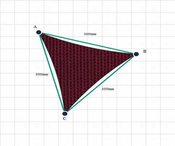 Custom Monotec 370 Shade Sail - Abaroo Red - 3 Corner - Technical Drawing