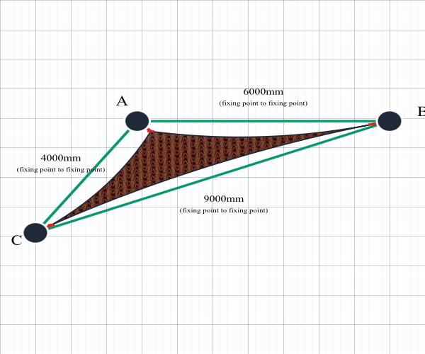 Custom Monotec 370 Shade Sail - Marrocan Terracotta - 3 Corner - Technical Drawing