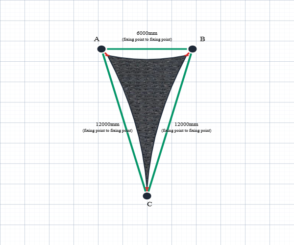 Custom Shadetec 320 Shade Sail - Charcoal Grey - 3 Corner - Technical Drawing