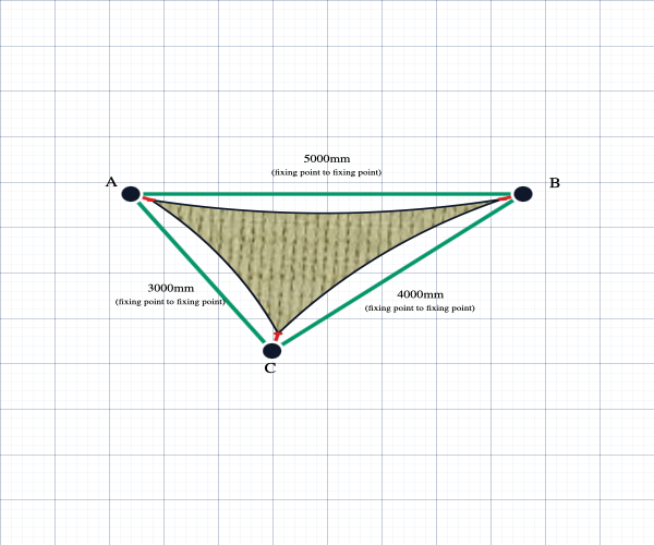 Custom ExtraBlock 330 Shade Sail - Beige - 3 Corner - Technical Drawing
