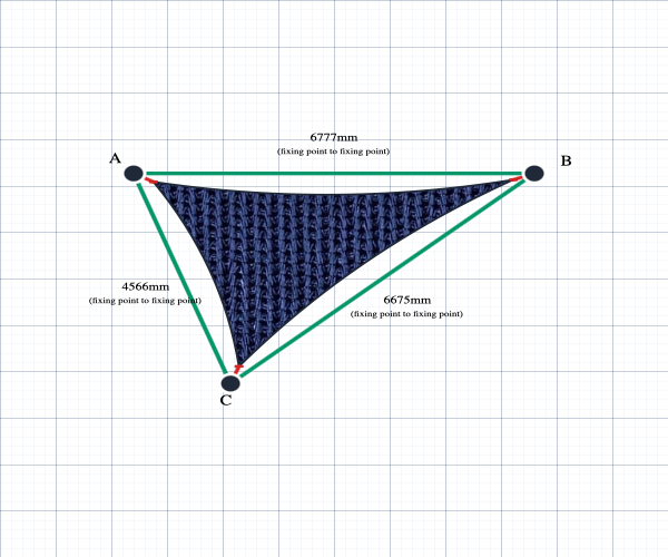 Custom Monotec 370 Shade Sail - Sheba Navy - 3 Corner - Technical Drawing
