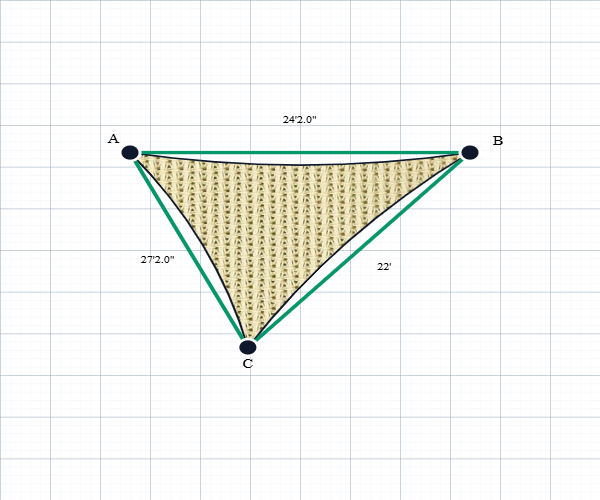 Custom Monotec 370 Shade Sail - Karloo Sand - 3 Corner - Technical Drawing