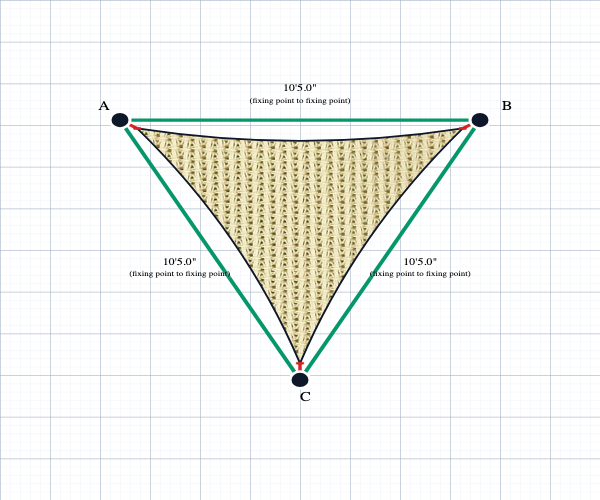 Custom Monotec 370 Shade Sail - Karloo Sand - 3 Corner - Technical Drawing