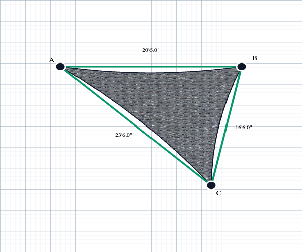 Custom Shadetec 320 Shade Sail - Alpine Silver - 3 Corner - Technical Drawing