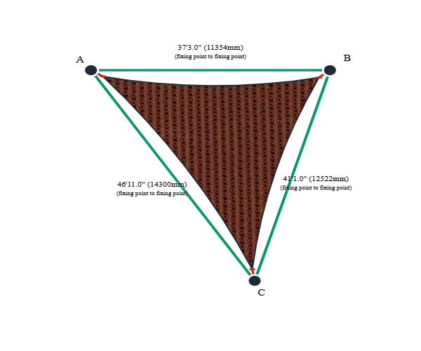 Custom Monotec 370 Shade Sail - Marrocan Terracotta - 3 Corner - Technical Drawing