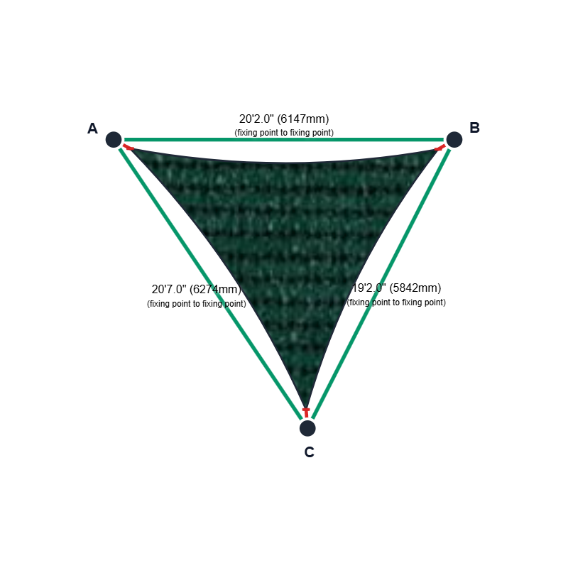 Custom ExtraBlock 330 Shade Sail - Forest Green - 3 Corner - Technical Drawing