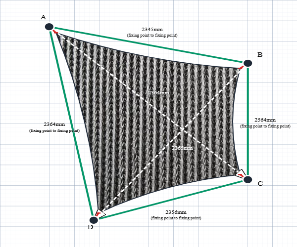 Custom Monotec 370 Shade Sail - Titanium - 4 Corner - Technical Drawing