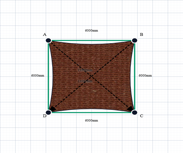 Custom Shadetec 320 Shade Sail - Canyon Tan - 4 Corner - Technical Drawing