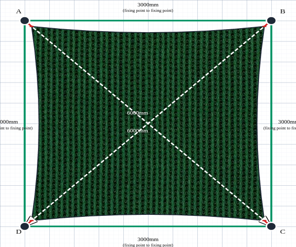 Custom Monotec 370 Shade Sail - Koonunga Green - 4 Corner - Technical Drawing