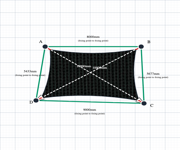 Custom Monotec 370 Shade Sail - Domino Black - 4 Corner - Technical Drawing