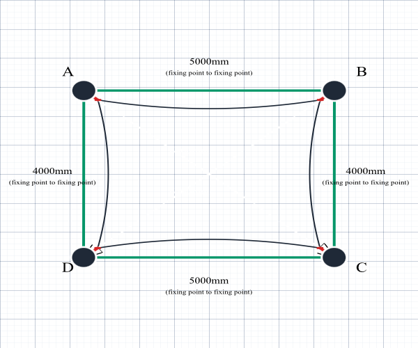 Custom Shadetec 320 Shade Sail - Charcoal Grey - 4 Corner - Technical Drawing