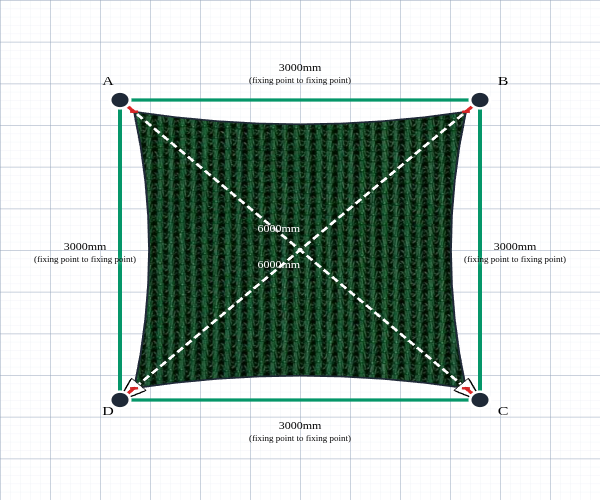 Custom Monotec 370 Shade Sail - Koonunga Green - 4 Corner - Technical Drawing