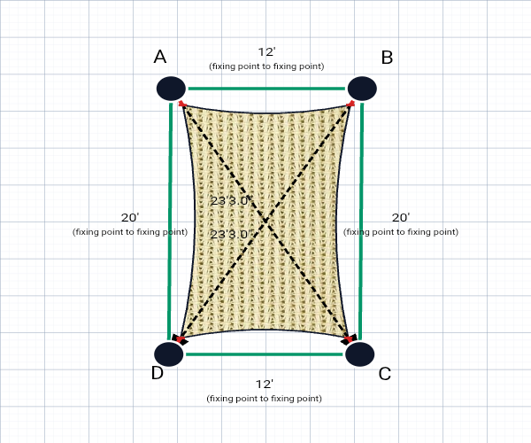 Custom Monotec 370 Shade Sail - Karloo Sand - 4 Corner - Technical Drawing