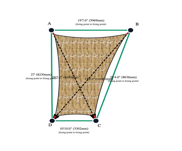 Custom Commercial 95 Shade Sail - Desert Sand - 4 Corner - Technical Drawing
