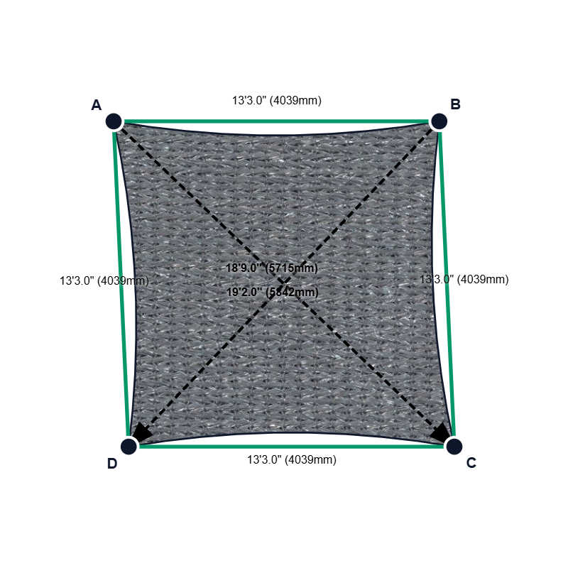 Custom Shadetec 320 Shade Sail - Alpine Silver - 4 Corner